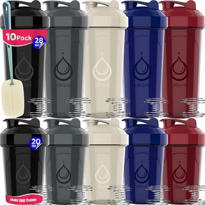 diliqua 10 PACK- Shaker Bottles with Wire Whisks for Protein Mixes | Leakproof Blender Shaker Bottle Pack | BPA-Free & Dishwasher Safe | 5 Large 28 oz & 5 Small 20 oz Shaker Bottle | Cups for Shakes