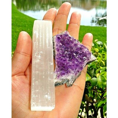 1 Pcs Meditation Kit Selenite Stick/Wand 4" Amethyst cluster Reiki