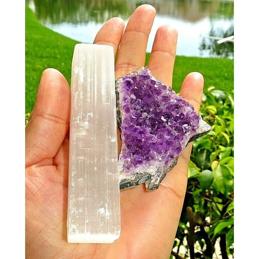 1 Pcs Meditation Kit Selenite Stick/Wand 4" Amethyst cluster Reiki