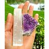 1 Pcs Meditation Kit Selenite Stick/Wand 4" Amethyst cluster Reiki view 1