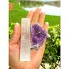 1 Pcs Meditation Kit Selenite Stick/Wand 4" Amethyst cluster Reiki view 2