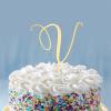 Initial V Cake Topper, Personalized Letter Gold/Silver Glitter Cake Topper, Monogram Wood/Acrylic Wedding Topper, Wreath Cake Topper for Birthday Rustic Anniversary Party Supplies, Made in USA view 2