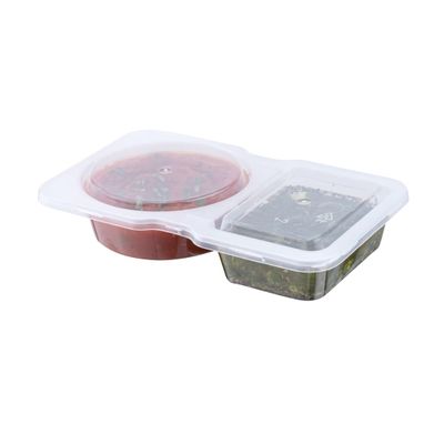 Restaurantware Futura 5 Ounce Snack Containers 500 Microwavable Sauce Containers - 2 Compartments Hinged Lid Clear Plastic Portion Cups For Condiments Or Dips