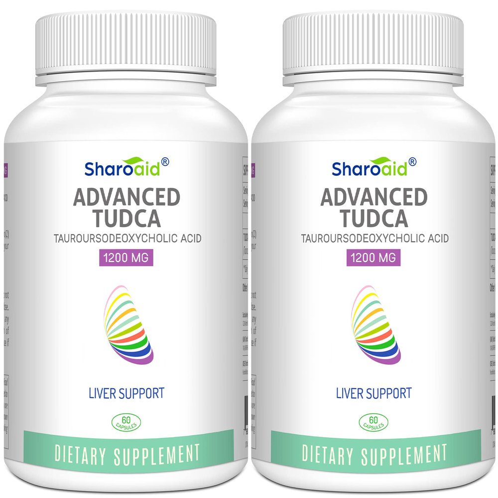 Sharoaid TUDCA Liver Support Supplements 1200 mg-Third Party Tested-Bile Salts for Liver Detox Cleanse-High Strength Formula-Vegan Capsules for Liver,Gallbladder,Kidney Health,2 Bottle-120 Capsules