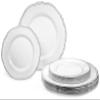 " OCCASIONS " 120 Plates Pack,(60 Guests) Heavyweight Premium Wedding Party Disposable Plastic Plates Set -60 x 10.25'' Dinner + 60 x 7.5'' Salad/Dessert (Rochelle White and Silver)) view 1