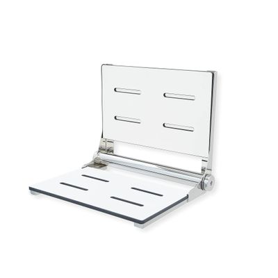Folding Shower Seat - Wall Mount Bench for Inside Shower / Bathroom Safety Assist / 304 Stainless Steel / Phenolic Resin / Polished Chrome / 26" x 16"