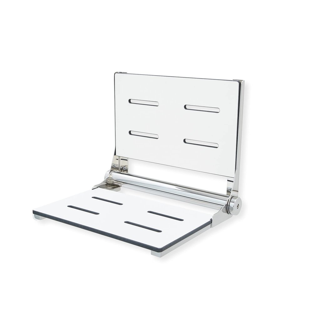 Folding Shower Seat - Wall Mount Bench for Inside Shower / Bathroom Safety Assist / 304 Stainless Steel / Phenolic Resin / Polished Chrome / 26" x 16"