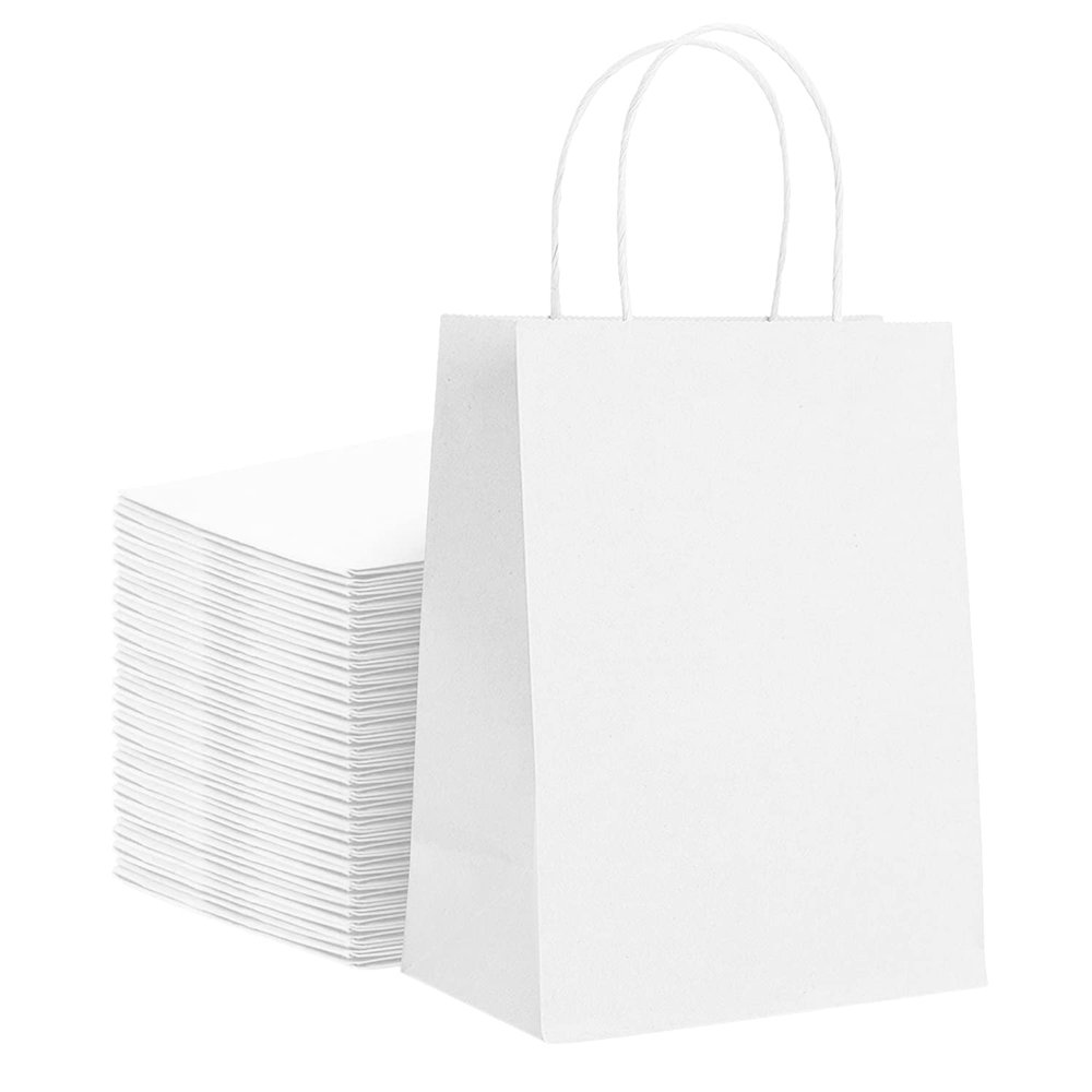 Elegant Supply Kraft Paper Bags with Twisted Handles-13x7x17 inches, Bulk Multiuse Solid Print Bags, Perfect for Any Occasion, 5 Pack, White