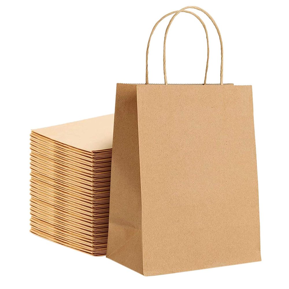 Elegant Supply Kraft Paper Bags with Twisted Handles-10x5x13 inches, Bulk Multiuse Solid Print Bags, Perfect for Any Occasion, 25 Pack, Brown