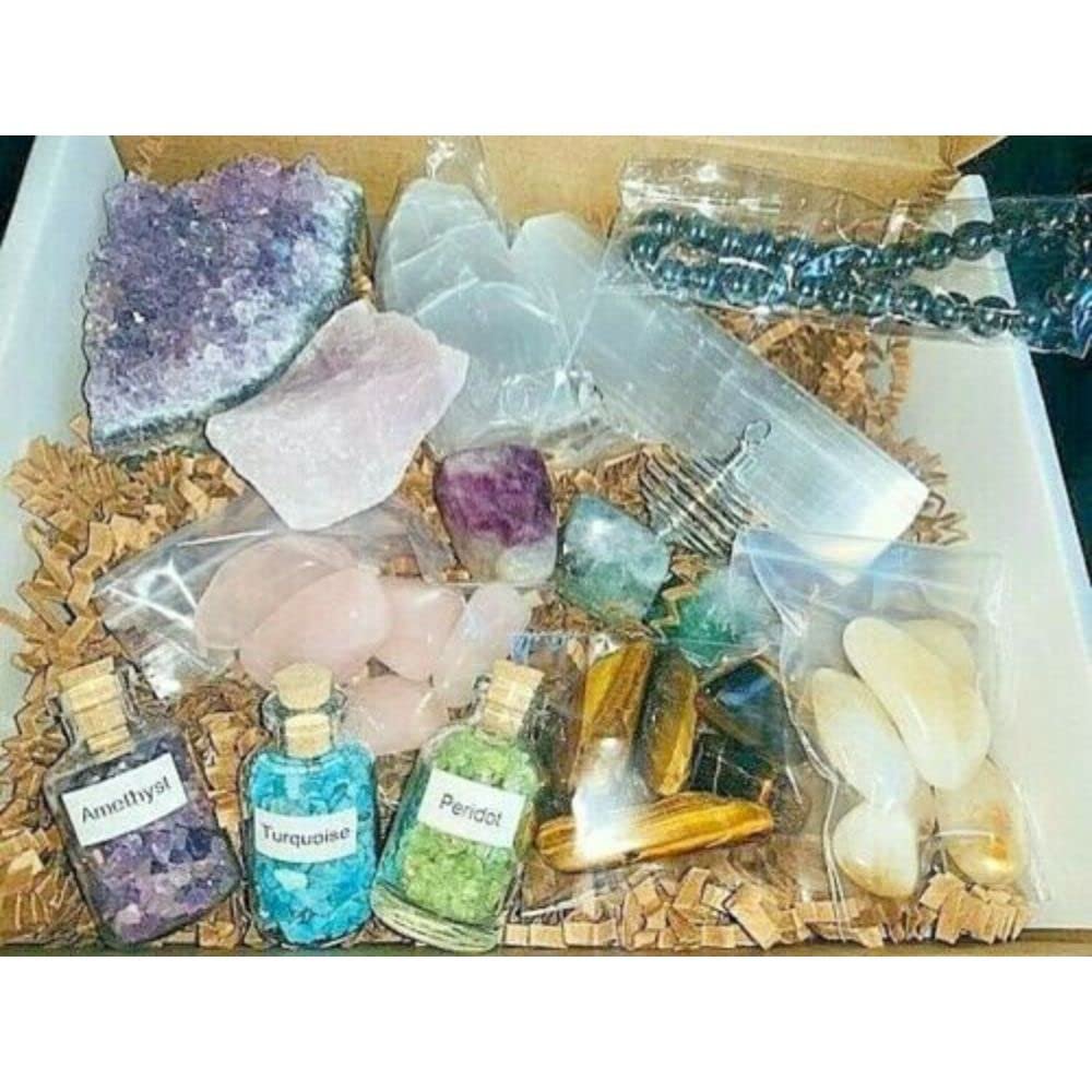 1 Set Healing Crystals kit Beginning Crystal set Selenite/Tumbled Stones/Amethyst/Reik