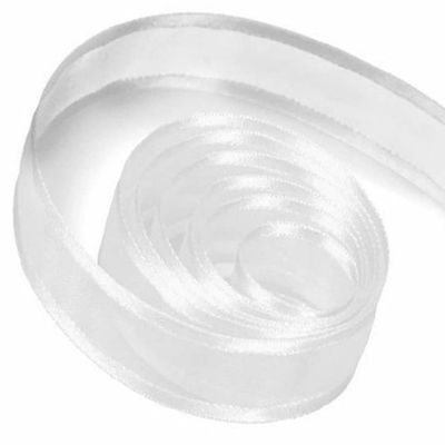 5/8" Inch Wide White Satin Edged Organdy Ribbon, Satin Chiffon Ribbon for Gift Wrapping 50 Yards | #AA86RK
