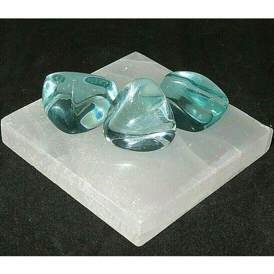 Calming Meditation Kit Selenite Plate 3" plus 3 Medium Blue Aqua Obsidian