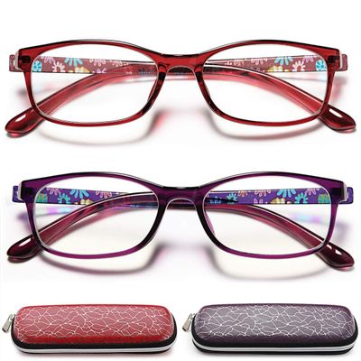 EYEURL Reading Glasses for Womens Blue Light Blocking - 2 Pairs Ladies Computer Readers +3.25 Lightweight Flexible Eyeglass Anti Eyestrain UV