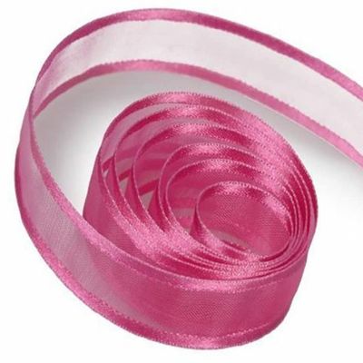 5/8" Inch Wide Fuchsia Pink Satin Edged Organdy Ribbon, Satin Chiffon Ribbon for Gift Wrapping 50 Yards | #AA86RK