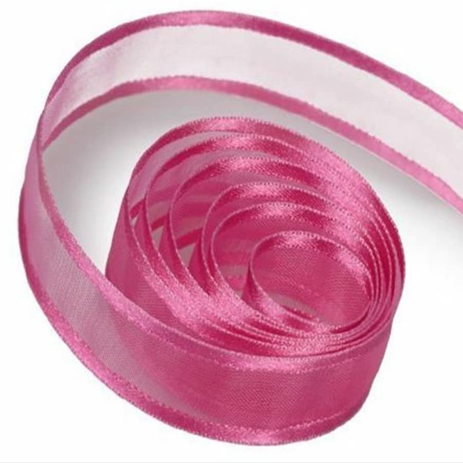 5/8" Inch Wide Fuchsia Pink Satin Edged Organdy Ribbon, Satin Chiffon Ribbon for Gift Wrapping 50 Yards | #AA86RK