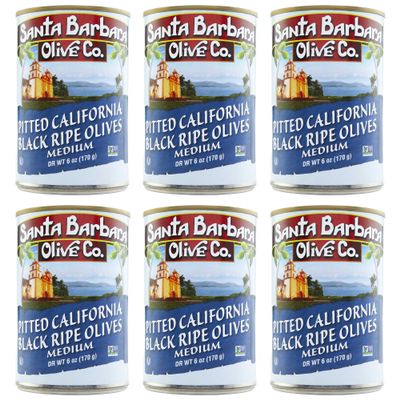Santa Barbara Medium Black Olives 6oz tins, 6 pack