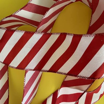1 Pcs 2.5" Wide Candy Cane Peppermint Ribbon, Red White Iridescent Glitter Wired Ribbon, Ribbon for Crafts 50 Yards | #AA87RK