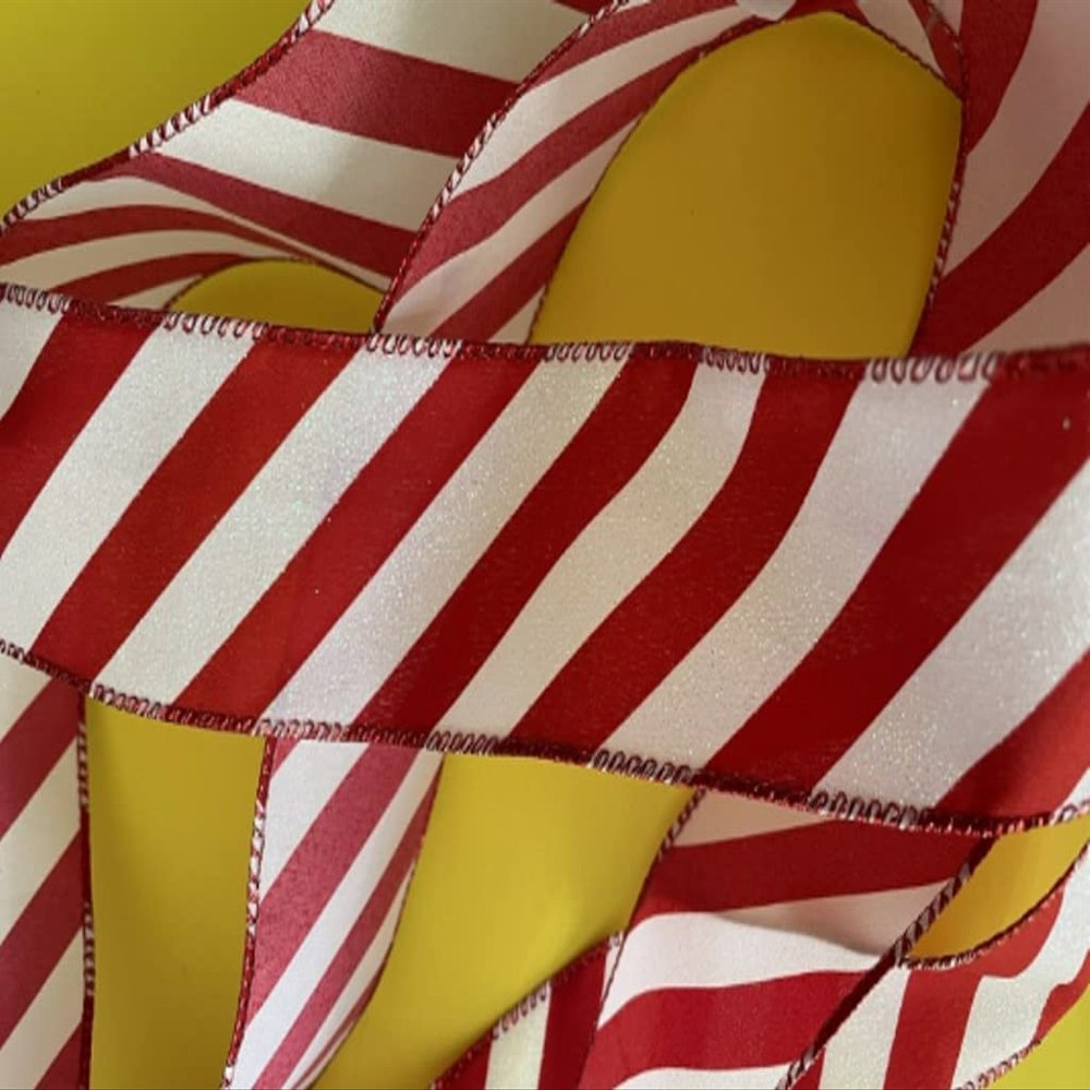 1 Pcs 2.5" Wide Candy Cane Peppermint Ribbon, Red White Iridescent Glitter Wired Ribbon, Ribbon for Crafts 50 Yards | #AA87RK