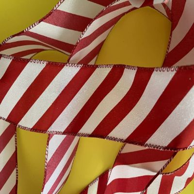 1 Pcs 2.5" Wide Candy Cane Peppermint Ribbon, Red White Stripe Wired Ribbon, Stripe Ribbon for Crafts 50 Yards | #AA87RK
