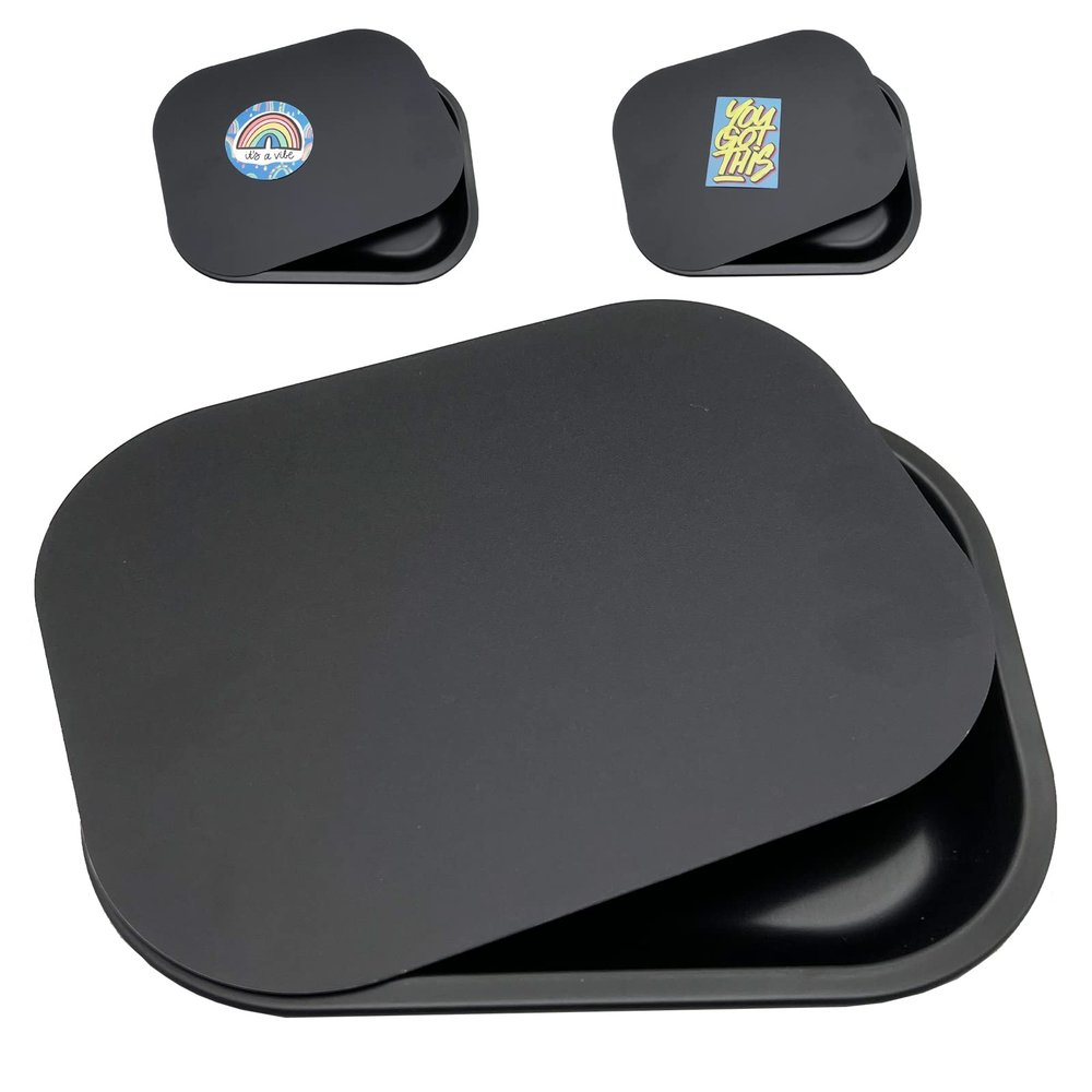 LOSTABA Rolling Tray with Magnetic Lid, Metal Tray with Cover, Comes with Sticker (7'x5')