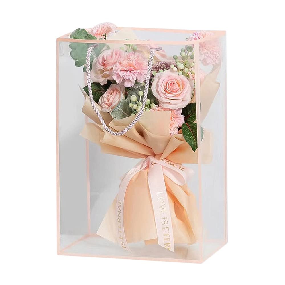 10Pcs Clear Flower Bouquet Bags with Handles Transparent Floral Gift Presents Packaging Boxes Florist Flower Tote Bags for Mother's Day Wedding Birthday Anniversary Housewarming Valentine Day