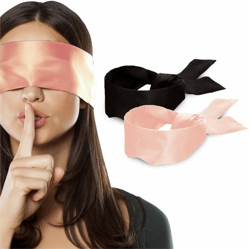 2 pcs Silk Satin Blindfold Eye Mask Sleep Mask Soft Satin Eye Cover Silk Sleeping mask Valentine Gift 155cm / 62 (Black+Pink)