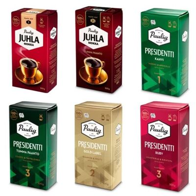 Paulig Coffee 6 kind set 3kg 105oz Fine Grind - Premium Filter Blend Ground Coffee - Bag