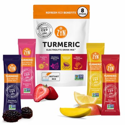 ZYN Electrolyte Drink Mix Hydration Packets, Electrolytes Powder, Hydration Packets w/Turmeric Curcumin, Vitamin C and D, Zinc, Hydrate Electrolyte Powder Packets for Wellness, Variety Pack of 8