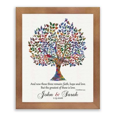 Lucky Tusk Gift For Couple Anniversary or Wedding | Watercolor Tree Corinthians 13:13 And Now These Three Remain #1493,