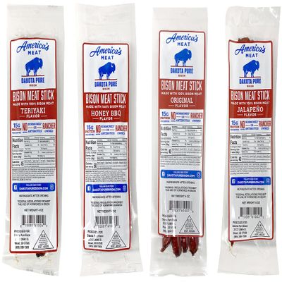 Dakota Pure Bison Meat Stick Bison Jerky Sticks, 100% Bison, USA Bison Raised, High Protein Meat Sticks, Low Carb Snacks, Keto Friendly, Sugar Free Snacks (Variety, 4 Pack)