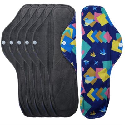 Aslana 6-Pack Reusable Cloth Menstrual Pads Sanitary Napkins Pantiliners for Light, Medium and Heavy Flow (L, #16 Poly Royal Blue Colored Origami)