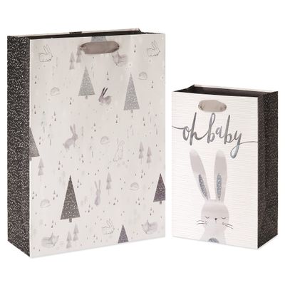 Papyrus Baby Gift Bags (Rabbit and Forest) for Baby Showers, New Baby, Baptisms, Christenings and All Baby Occasions (2 Bags, 1 Jumbo 18", 1 Large 13")