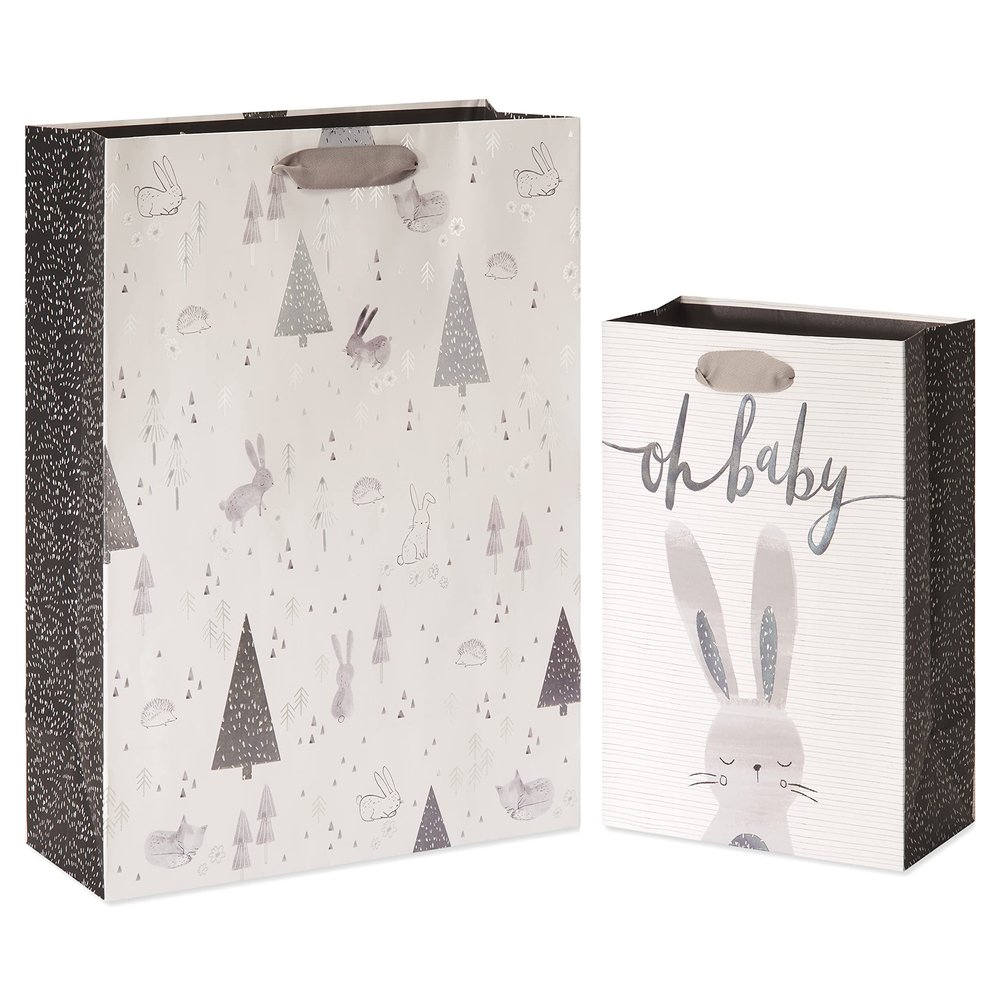 Papyrus Baby Gift Bags (Rabbit and Forest) for Baby Showers, New Baby, Baptisms, Christenings and All Baby Occasions (2 Bags, 1 Jumbo 18", 1 Large 13")