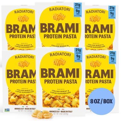 Brami Radiatori Italian Protein Pasta | Low Carb | High Fiber | High Protein | Keto | Non-GMO | Made in Italy | Dry Pasta | Semolina Pasta | Fortified with Heart Healthy Lupini Beans | 8oz (Pack of 6)