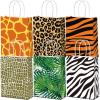 24 Pieces Animal Print Gift Bags Safari Jungle Party Favor Bag with Handle, Paper Zoo Wildlife Goodie Treat Bags Leopard Tiger Zebra Giraffe Pattern for Animal Themed Baby Shower Birthday Supplies view 1