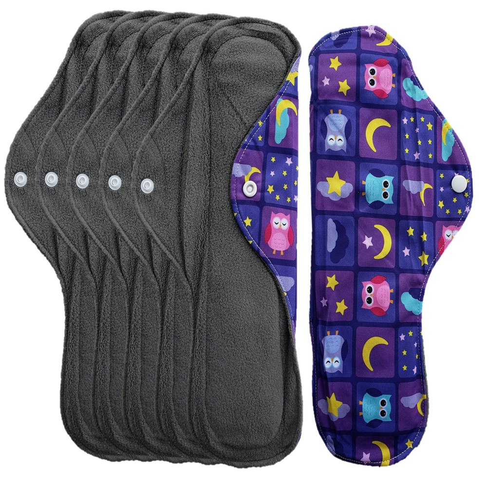 Aslana 6-Pack Reusable Cloth Menstrual Pads Sanitary Napkins Pantiliners for Light, Medium and Heavy Flow (L, #15 Purple Night Scene)