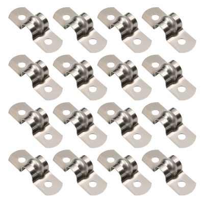 Heyiarbeit 8mm(0.3") Rigid Pipe Strap, 2 Holes Tube Straps 304 Stainless Steel Tension Tube Clip Clamp Silver Tone 50PCS