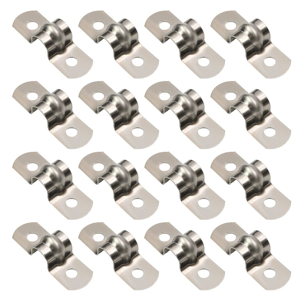 Heyiarbeit 8mm(0.3") Rigid Pipe Strap, 2 Holes Tube Straps 304 Stainless Steel Tension Tube Clip Clamp Silver Tone 50PCS