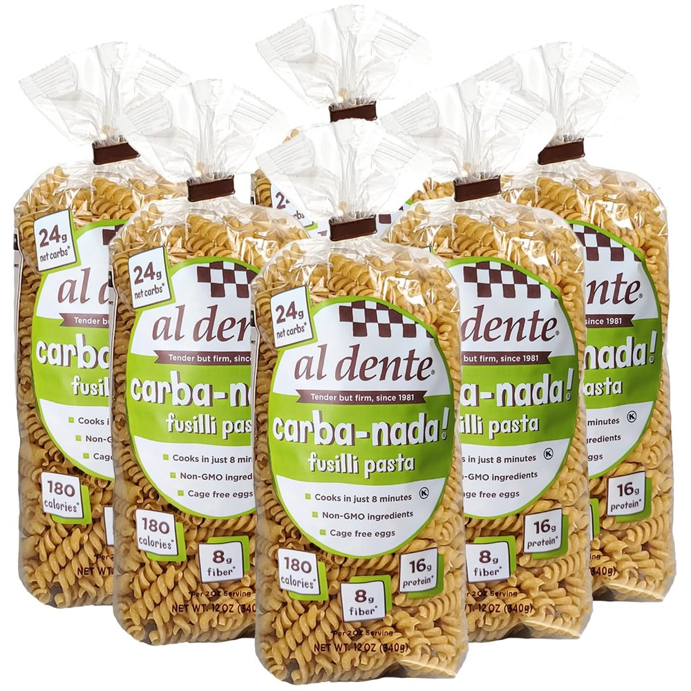 Al Dente Carba-Nada Fusilli, Yellow, 12 Ounce (Pack of 6)