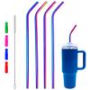 Wobye 4 Pack 14" Extra Long Reusable Colorful Stainless Steel Metal Bent Straw for 32 oz 40 oz 64 oz 75 oz 128 oz Tumbler, Tall Wine Bottle, with 1 Cleaning Brush & 4 Silicone Tips view 1