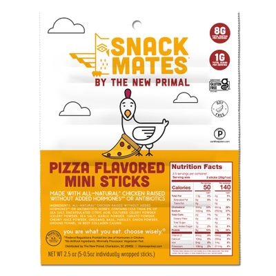 Snack Mates by The New Primal, Chicken Pizza Meat Stick, All Natural Chicken, High Protein and Low Sugar Kids Snack, Certified Paleo, Certified Gluten Free, Lunchbox Friendly, 0.5 oz, Pack of 5