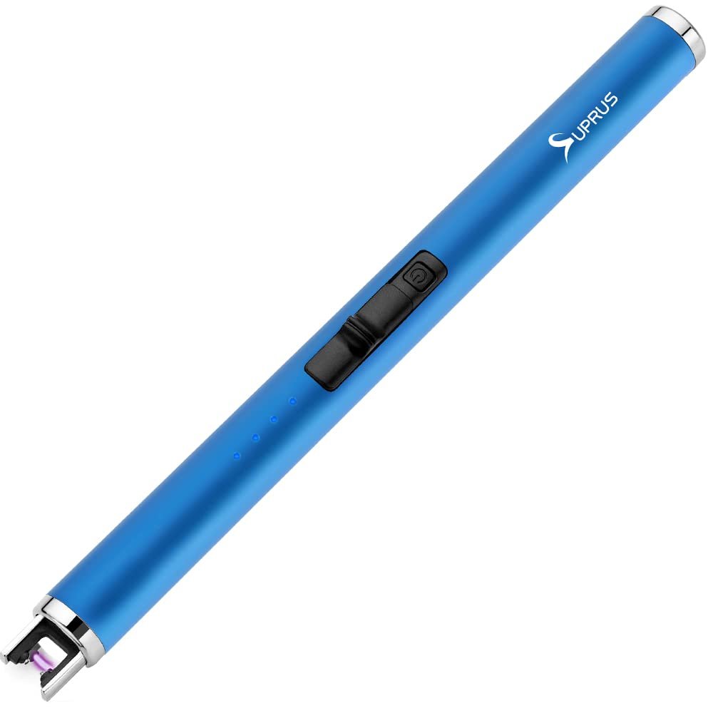 SUPRUS Fluorescent Lighter Glows in The Dark USB Lighter Rechargeable Windproof Pocket Size for Candle Cooking BBQ in Party (Blue)