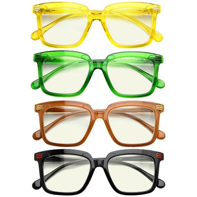 CessBlu 4 Pack Square Anti Blue Light Blocking Reading Glasses for Women Readers +0.75