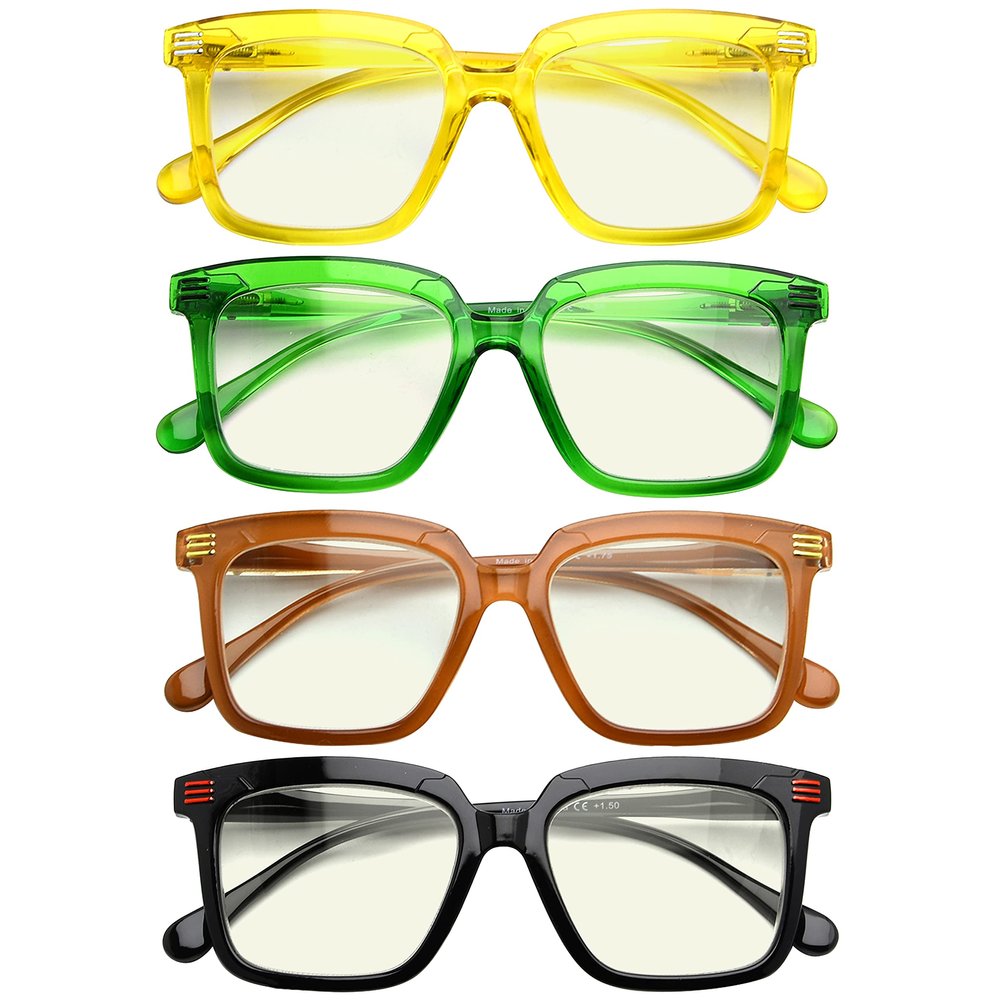CessBlu 4 Pack Square Anti Blue Light Blocking Reading Glasses for Women Readers +0.75