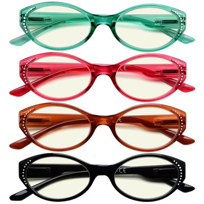CessBlu 4 Pairs Oval Blue Light Blocking Computer Eyeglasses for Women Glasses