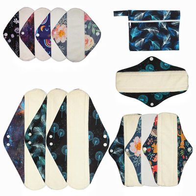 ReUseLife 12 Pack Cloth Menstrual Pads,Reusable Sanitary Pads,4 Pieces Panty Liners + 4 Pieces 10 Inch Regular + 3 of 14 Inch Overnight and 1 of Mini Bag,Unscented