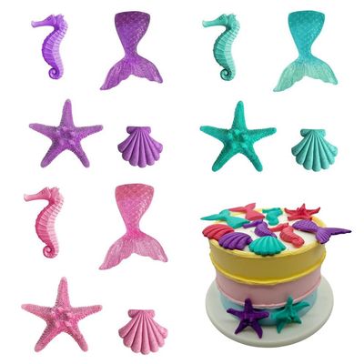 12 Pcs Sea Creatures Sea Shells Star Mermaid Tail Cake Topper for Mermaid Under the Sea Themed Theme Birthday Party Baby Shower Wedding Cake Decorations