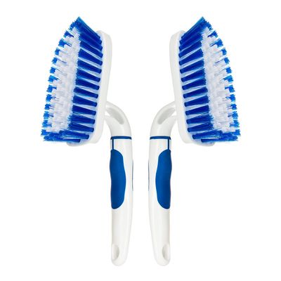 2-Pack Scrub Brush for Cleaning with Long Handle,Medium Firm Brush Bathroom Cleaning Supplies and Bathtub Cleaner and Shower Cleaning Brush,Multi-Scene Use for Kitchen or Carpet Brush,White&Blue