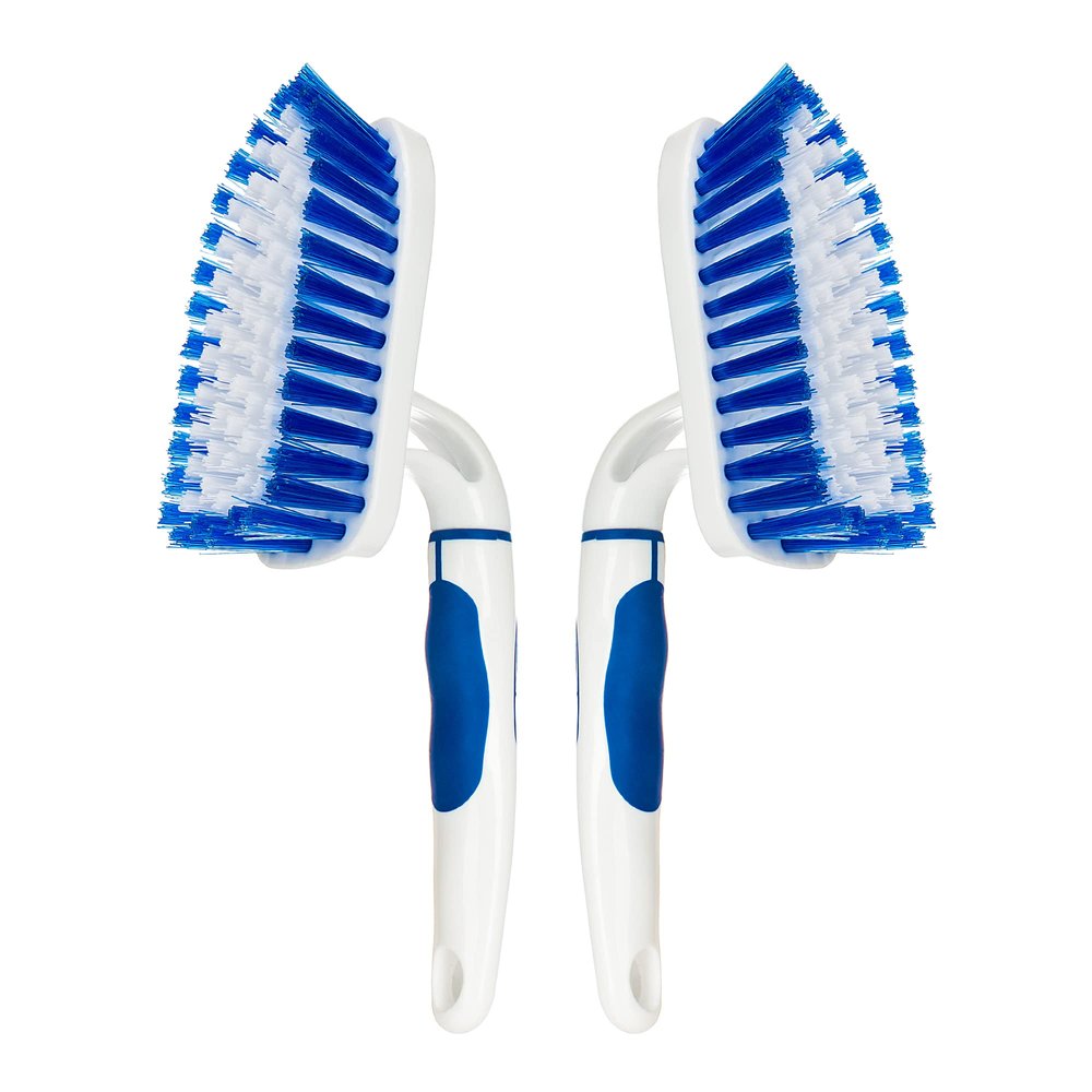 2-Pack Scrub Brush for Cleaning with Long Handle,Medium Firm Brush Bathroom Cleaning Supplies and Bathtub Cleaner and Shower Cleaning Brush,Multi-Scene Use for Kitchen or Carpet Brush,White&Blue