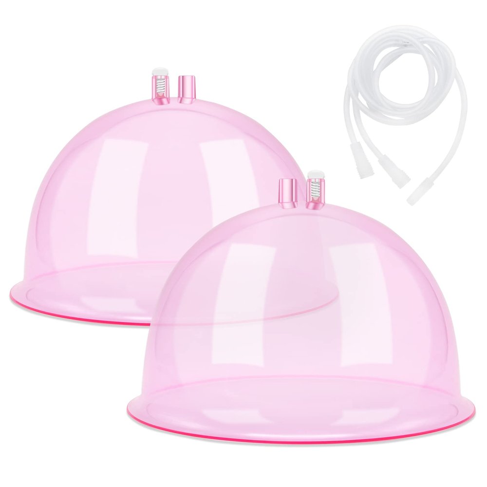 weiwei Buttock Vacuum Therapy Cups L Butt Shape Suction Cups 180ml Vacuum Cupping Machine Accessories with Y Type Hose for Buttock Lift,Body Massage (Pink-1 Pair)